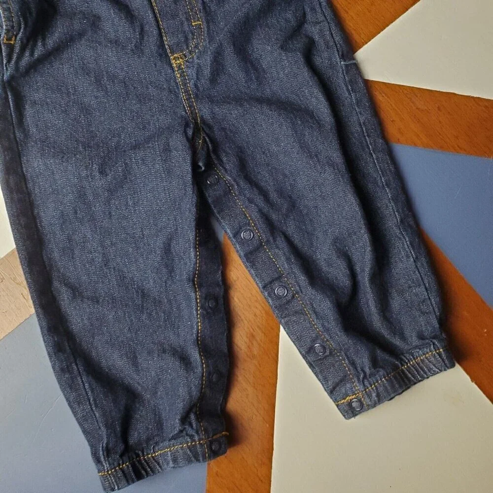 Just One You Carter's Bib Overalls Boys 12 Month Embroidered Dinosaur Denim‎